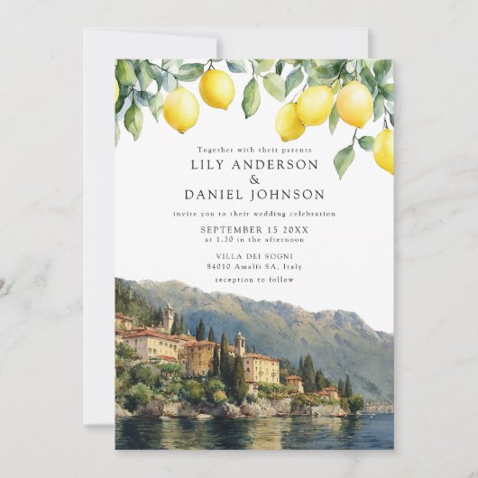 Invitation Citrons du lac de Côme Mariage Italien (Devant)