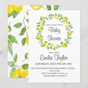 Invitation Citrons en aquarelle pour baby shower