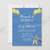 Invitation Citrons et aquarelle bleue Brunch & Bubbly (Devant)