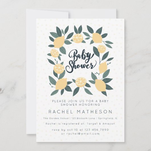 Invitation Citrons et baby shower de feuillage (Devant)