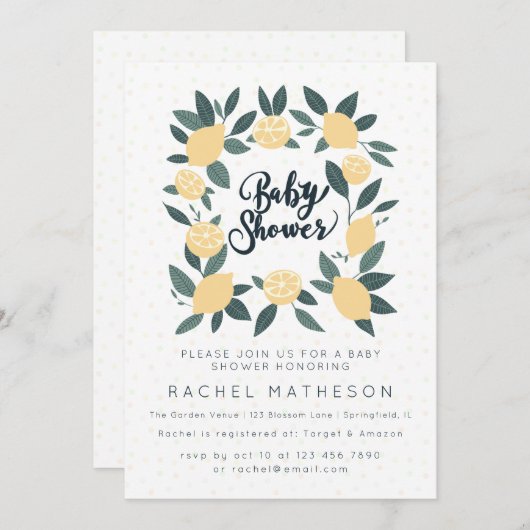 Invitation Citrons et baby shower de feuillage (Devant / Derrière)