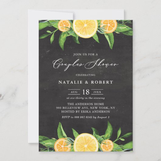 Invitation Citrons et clémentines Chalkboard Couples Douche (Devant)