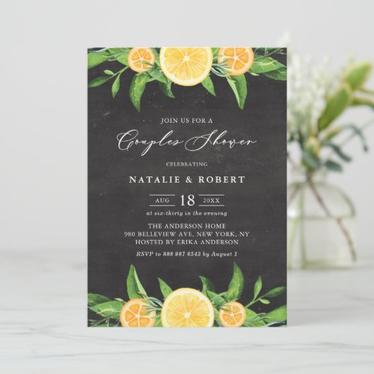Invitation Citrons et clémentines Chalkboard Couples Douche (Debout devant)