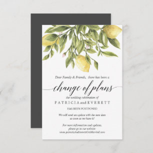 Invitation Citrons et feuillage Gris Mariage Changement de pl