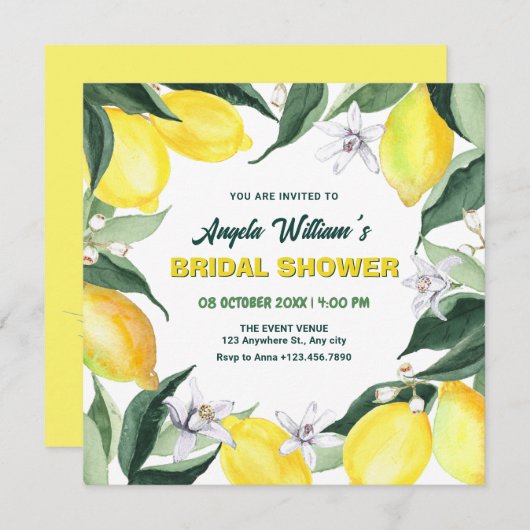 Invitation Citrons et feuilles de fleurs (Devant / Derrière)