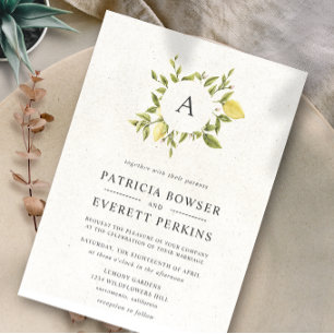 Invitation Citrons et feuilles Mariage d'aquarelle Monogram