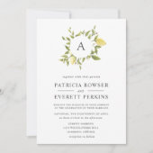 Invitation Citrons et feuilles | Mariage d'aquarelle Monogram (Devant)
