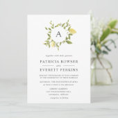 Invitation Citrons et feuilles | Mariage d'aquarelle Monogram (Debout devant)