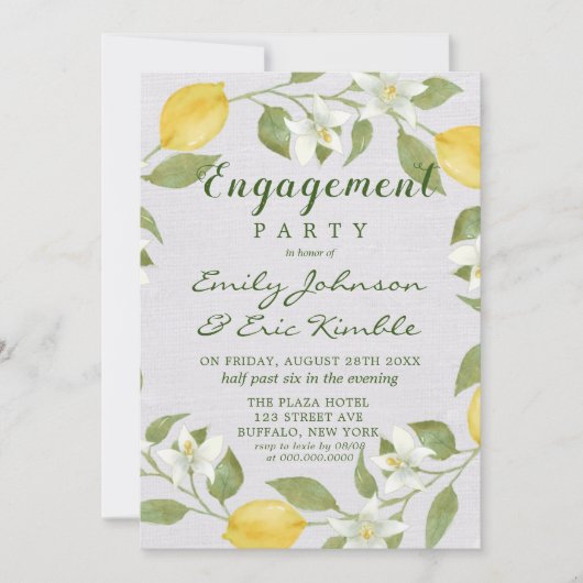 Invitation Citrons et linge d'aquarelle (Devant)