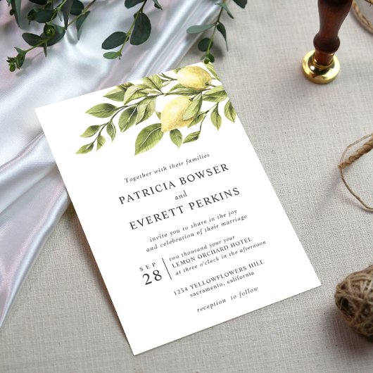 Invitation Citrons et mariage botanique feuille