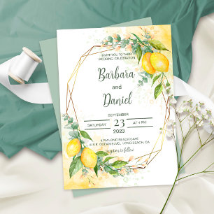 Invitation Citrons Eucalyptus Fleurs Jaunes Mariage