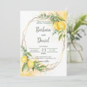 Invitation Citrons Eucalyptus Fleurs Jaunes Mariage (Debout devant)