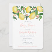 Invitation Citrons Fille Baby shower, Citrus Jaune Doux rose (Devant)