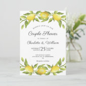 Invitation Citrons Fleurie Verdure Aquarelle Couple Douche (Debout devant)