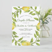 Invitation Citrons Fleurie Verdure Aquarelle Couple Douche (Debout devant)