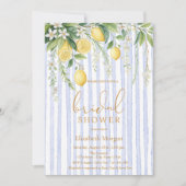 Invitation  Citrons Fleuris Robe à Rayures Bleues pour une Ba (Devant)