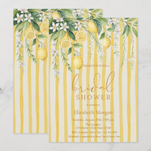 Invitation Citrons Fleuris Tenue de Mariée Rayée Jaune