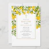 Invitation Citrons Fleuris Verdure Or Baptême Christening (Devant)