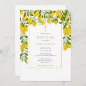 Invitation Citrons Fleuris Verdure Or Baptême Christening (Devant / Derrière)