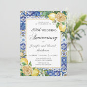 Invitation Citrons Floral Carreaux Bleus 50e anniversaire de (Debout devant)