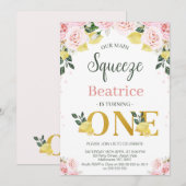 Invitation Citrons floraux roses Notre Squeeze Principal 1er (Devant / Derrière)