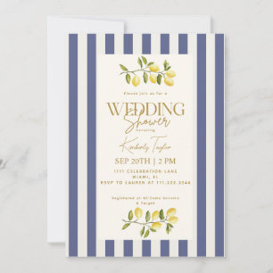 Invitation Citrons italiens Fête de mariage rayée bleue