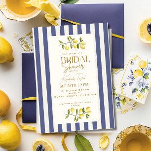 Invitation Citrons italiens Fête de mariage rayée bleue