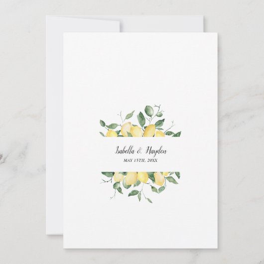 Invitation Citrons Jaune Fruit d'été Jardin Mariage (Dos)