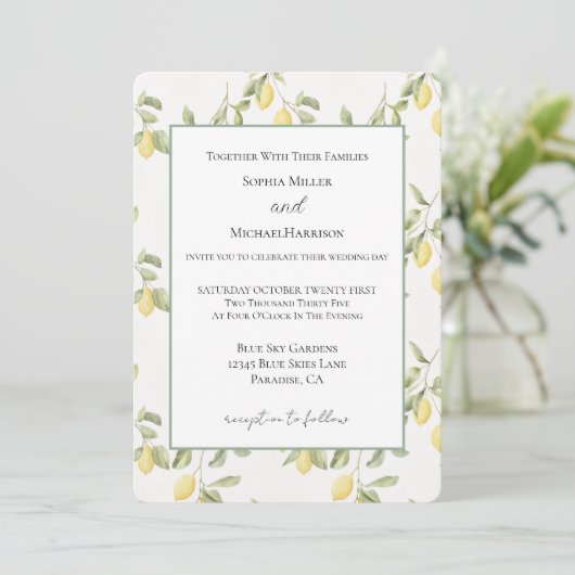 Invitation Citrons Jaunes Fruits Mariage (Debout devant)