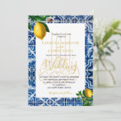 Invitation Citrons Mariages islamiques Bleu Carreaux blancs É (Debout devant)