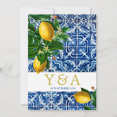 Invitation Citrons Mariages islamiques Bleu Carreaux blancs É (Dos)