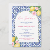 Invitation Citrons méditerranéens Baby shower fille rose (Devant)