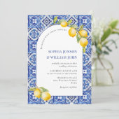 Invitation Citrons méditerranéens Carreaux bleus Mariage (Debout devant)