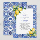 Invitation Citrons méditerranéens Carreaux bleus Mariage (Devant / Derrière)
