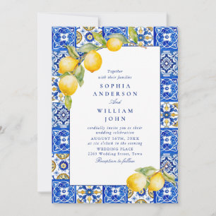 Invitation Citrons méditerranéens Carreaux bleus Mariage Phot