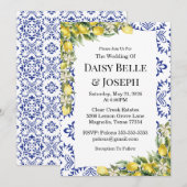 Invitation Citrons Méditerranéens Carreaux de Mosaique Bleus  (Devant / Derrière)