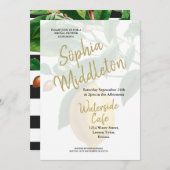 Invitation Citrons Noir Blanc Bande Moderne Chic (Devant / Derrière)