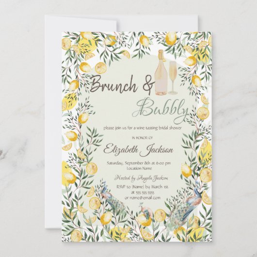 Invitation Citrons Peacock Green Plaid Brunch & Bubbly (Devant)