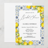 Invitation Citrons romantiques et carreaux bleus Fête des mar (Devant / Derrière)