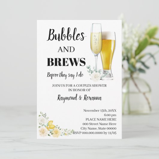 Invitation Citrons & Roses Bubble & Brews Couples Douche (Debout devant)