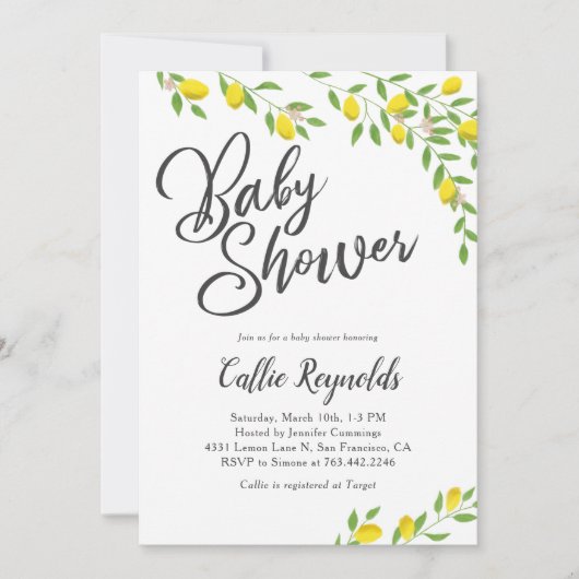 Invitation Citrons rustiques Baby shower jaune (Devant)
