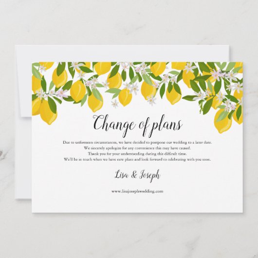 Invitation Citrons simples Mariages Changer la date reportée (Dos)