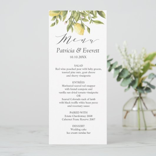 Invitation Citrons tendance et Feuille Boho chic Mariage (Debout devant)