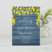 Invitation Citrons Vert Bleu Rustique Bois Mariage (Debout devant)