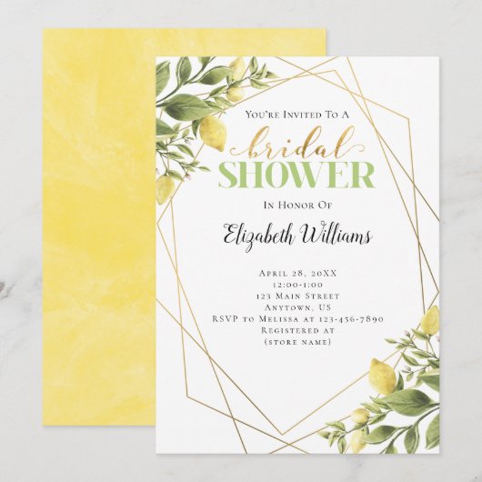Invitation Citrons vert Fête des mariées géométrique de cadre (Devant / Derrière)
