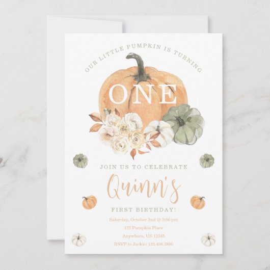 Invitation Citrouille 1er anniversaire (Devant)