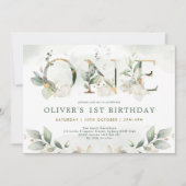 Invitation Citrouille 1er Anniversaire Automne Vert Gold Part (Devant)