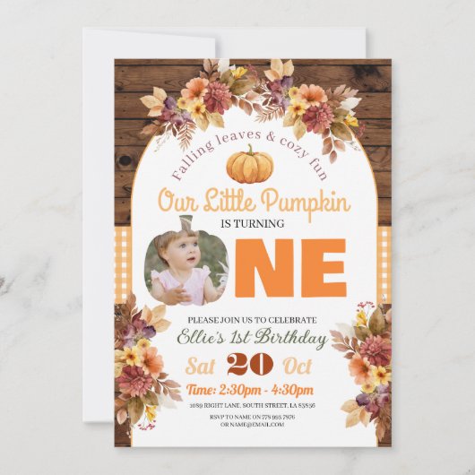 Invitation Citrouille 1er anniversaire Little Photo Un automn (Devant)