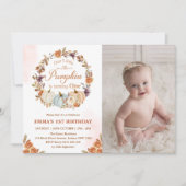 Invitation Citrouille 1er anniversaire Orange Floral Party (Devant)