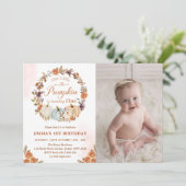 Invitation Citrouille 1er anniversaire Orange Floral Party (Debout devant)